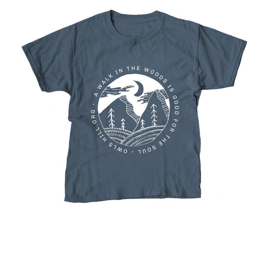 A walk in the woods, Owl's Hill, a Indigo Youth Unisex Tee