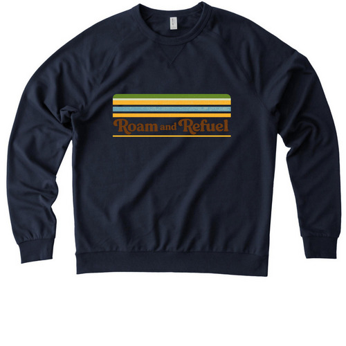 Roam & Refuel Retro Roadline Crew, a Night Sky Navy Allmade Organic French Terry Crewneck Sweatshirt