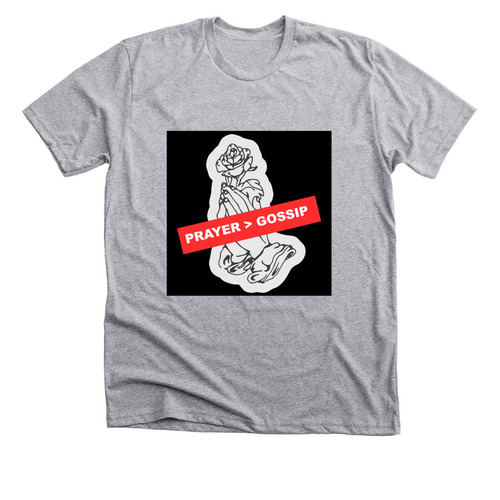 PRAYER>GOSSIP, a Athletic Heather Premium Unisex Tee