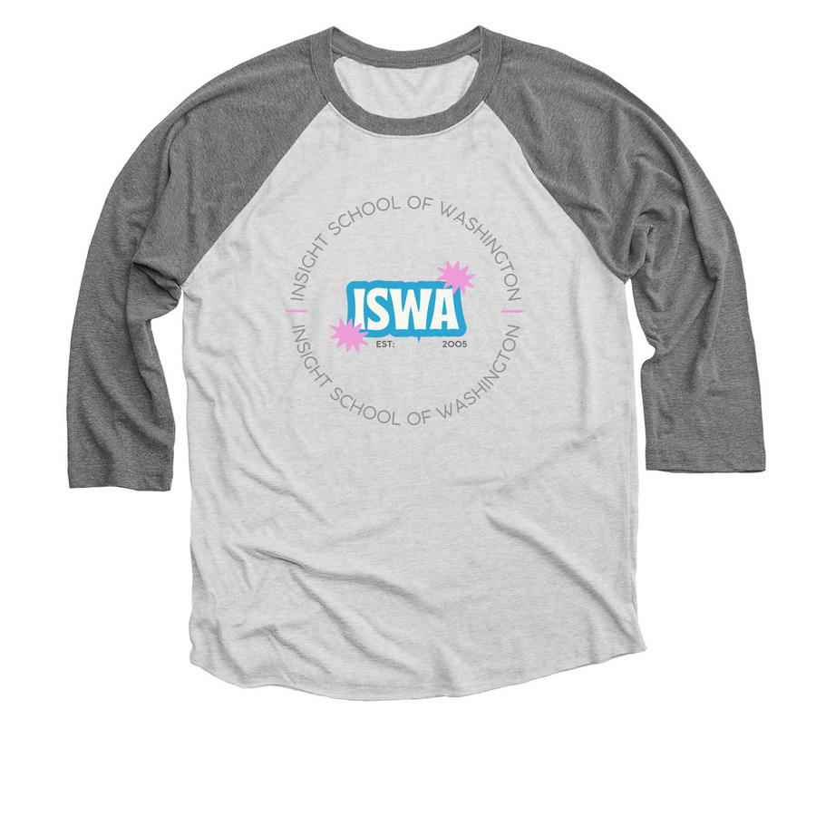 ISWA POP Classic, a Premium Heather and Heather White 3/4 Sleeve Baseball Tee