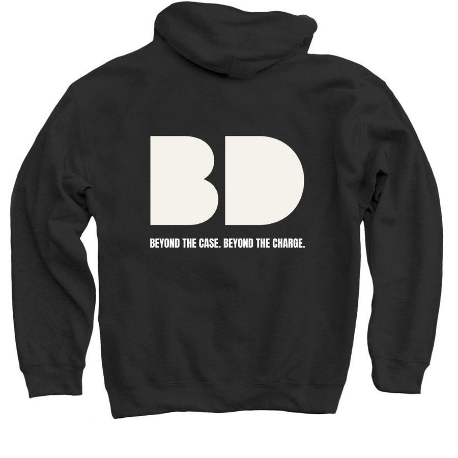 BD Hoodie, a Black Pullover Hoodie (back-view)