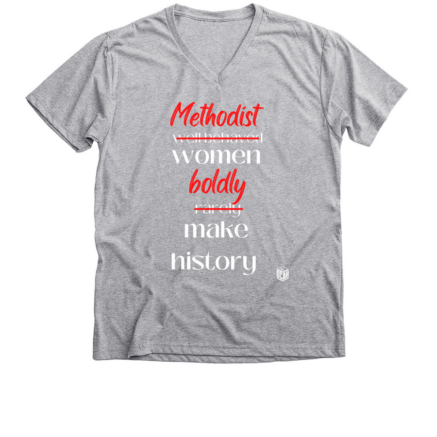 Methodist Women Boldly Make History!, a Athletic Heather Premium V-Neck Tee