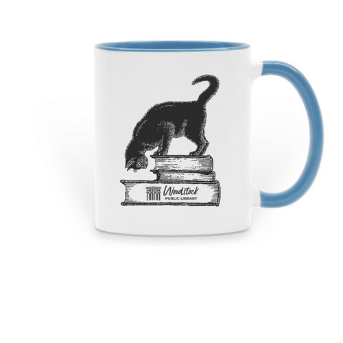 Library Cat, a Light Blue Two-Tone Ceramic Mug