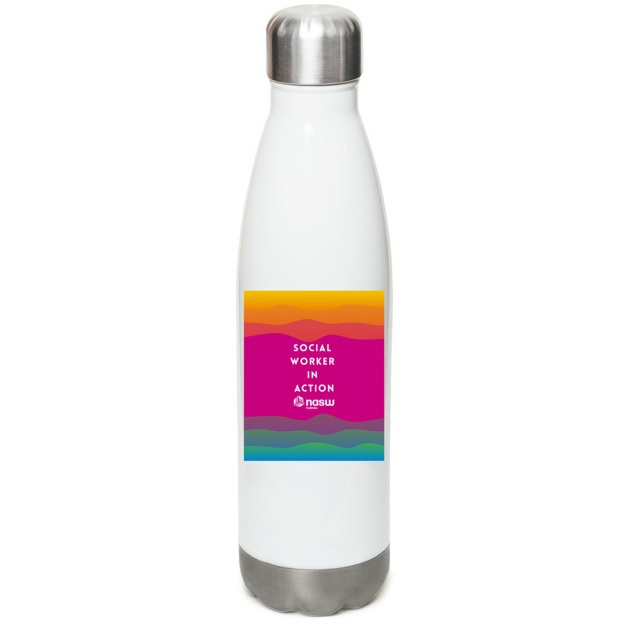 Social Worker in Action Pride Water Bottle, a White Stainless Steel Water Bottle