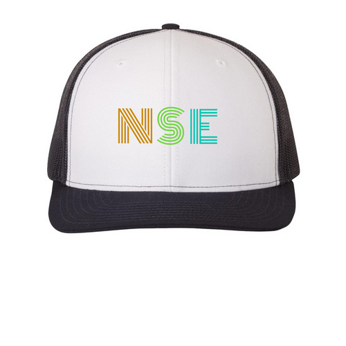 NSE trucker hat, a White/ Navy Printed Snapback Trucker Cap