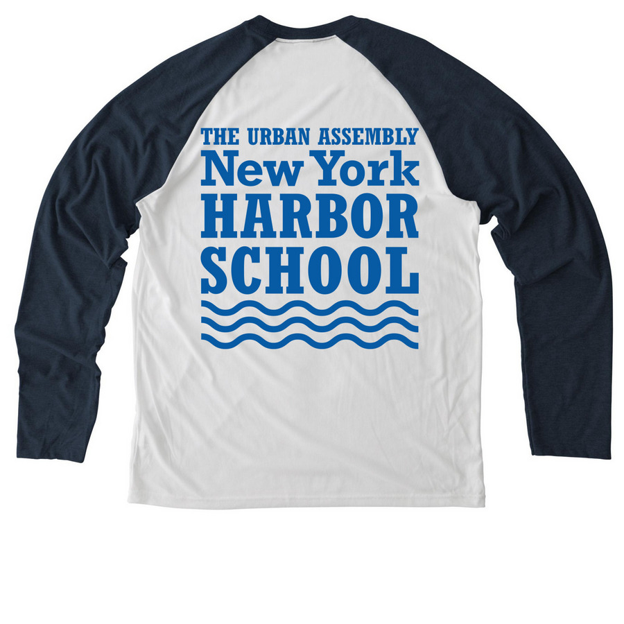 Harbor School Logo - White Shirts, a Rebel Blue/ Bright White Allmade Eco Triblend Colorblock Raglan Long Sleeve Tee (back-view)