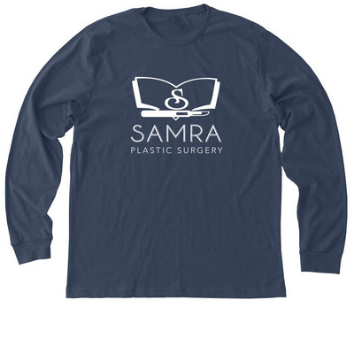 Samra Plastic Surgery Merch, a Heather Navy Premium Long Sleeve Tee