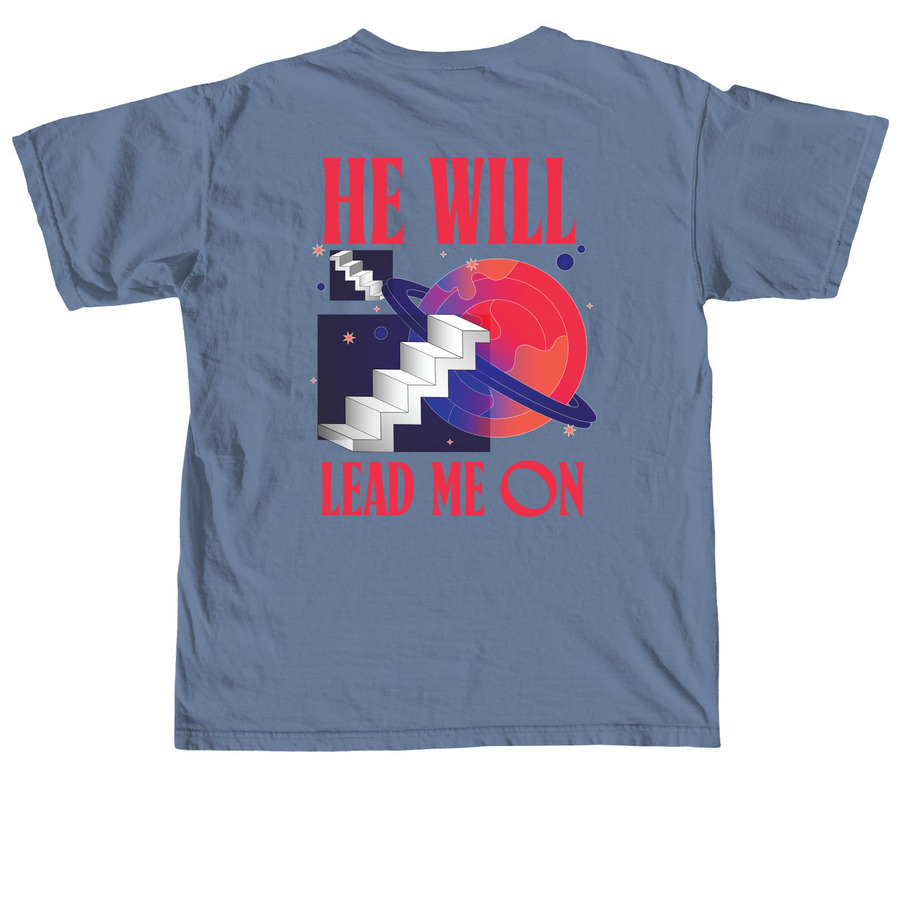 He Will Lead V2, a Blue Jean Comfort Colors Unisex Tee (back-view)