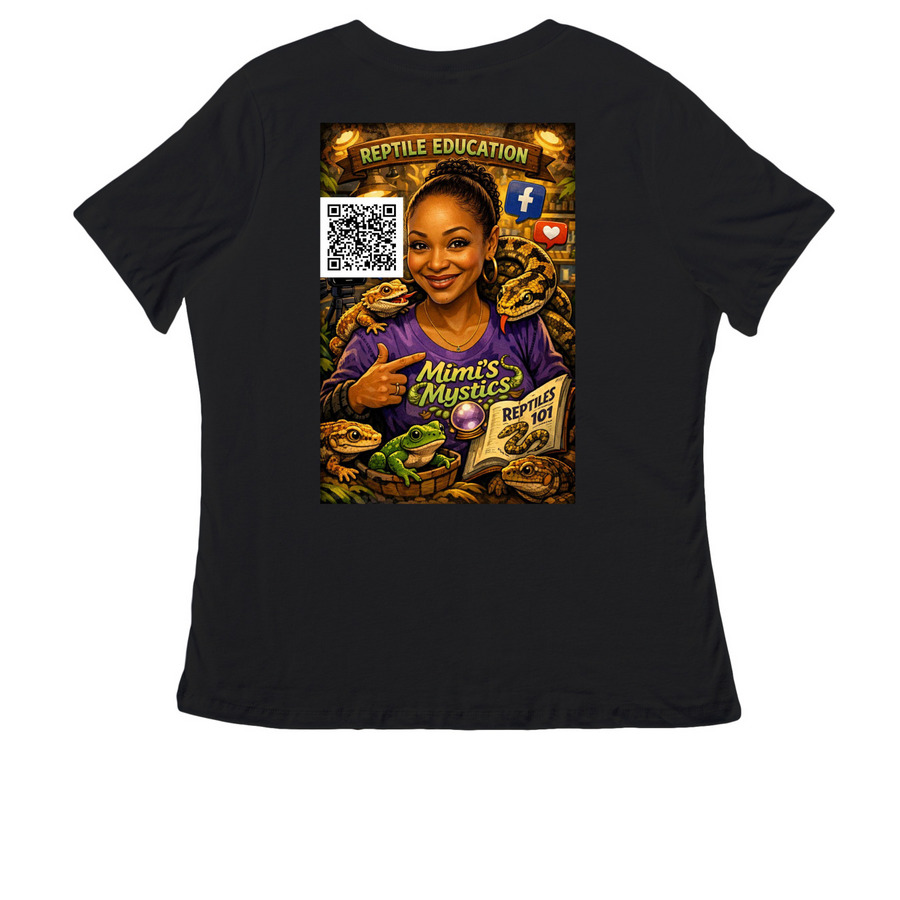 Mimi?s Mystics Vol. I, a Black Women's Relaxed V-Neck Tee (back-view)