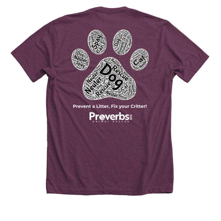 Spay & Neuter (Paw Print), a Heather Maroon Premium Unisex Tee (back-view)