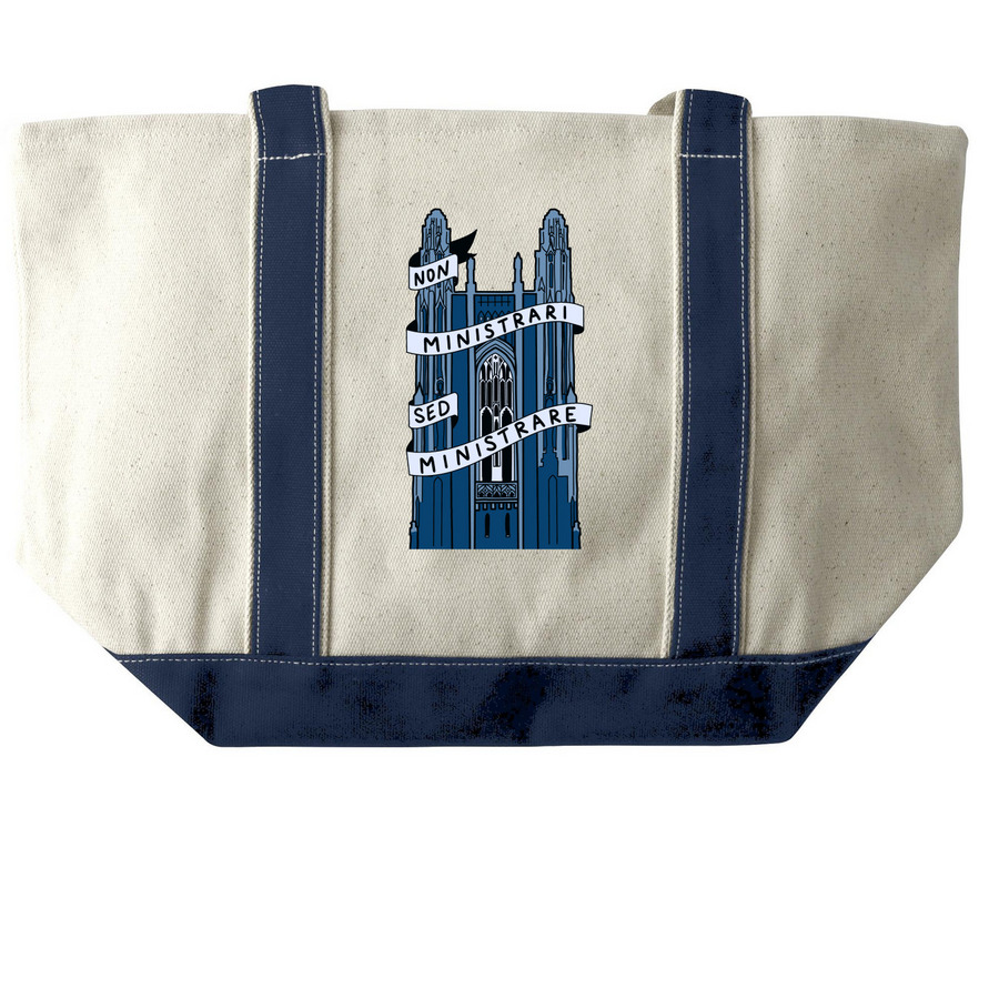 Wellesley Alumnae Tote Bag, a Natural/Navy Large Two-Tone Canvas Tote Bag (back-view)