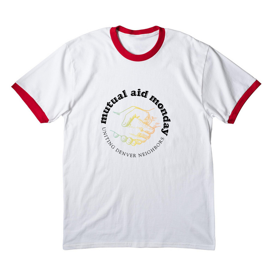 Mutual Aid Monday, a White/ Red Cotton Ringer Tee