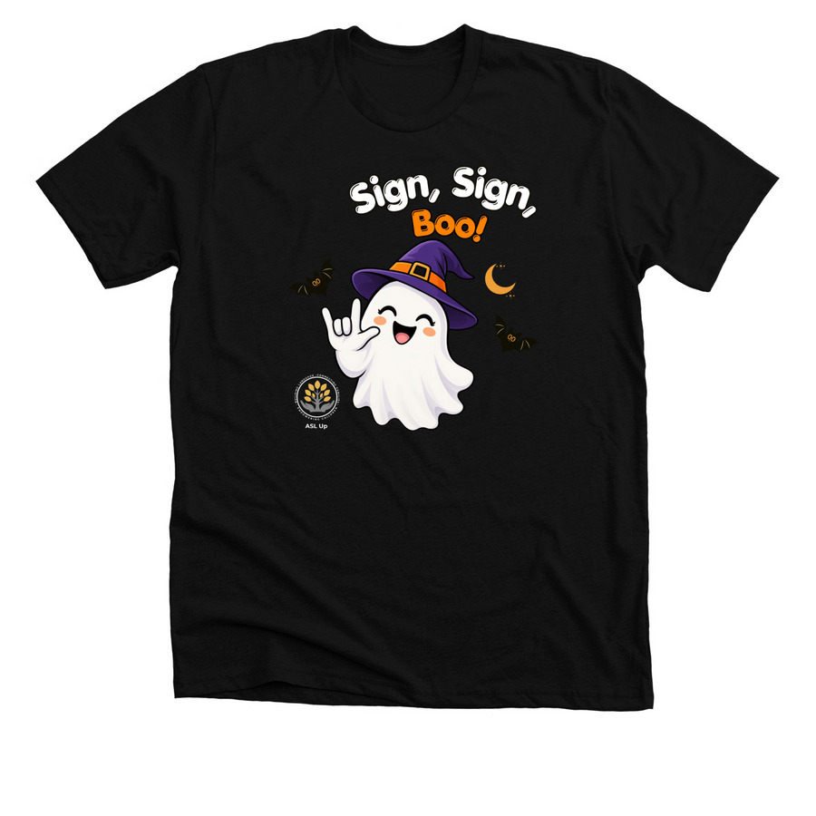 Sign, Sign, Boo! - Halloween with ASL Up, a Solid Black Blend Premium Unisex Tee