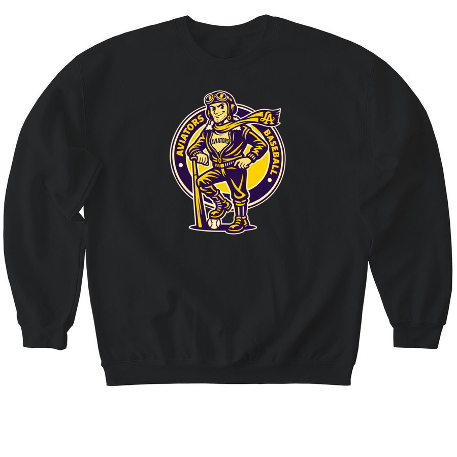 Aviators Baseball, a Black Softstyle Crewneck Sweatshirt