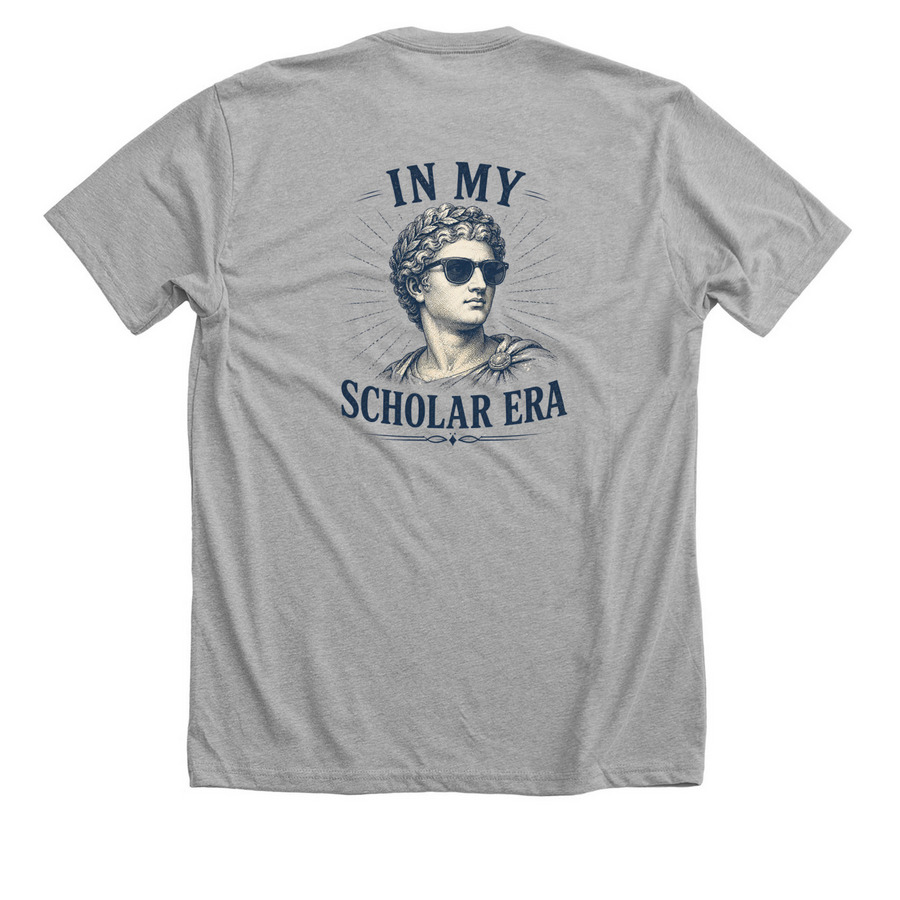 In My Scholar Era- Ironwood, a Athletic Heather Premium Unisex Tee (back-view)