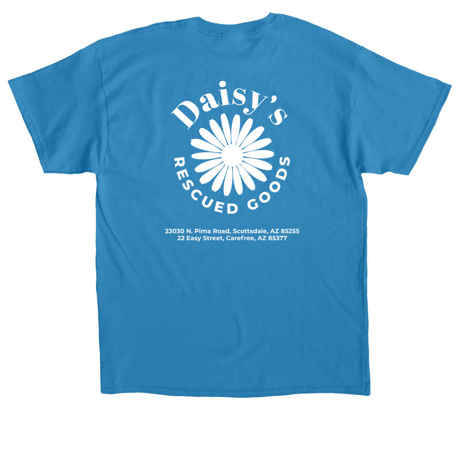 Daisy's Rescued Goods - White Logo, a Sapphire Classic Unisex Tee (back-view)