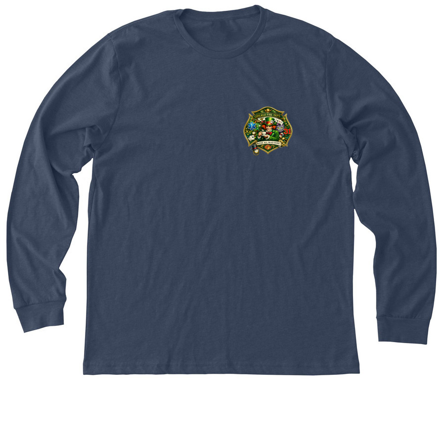 We're all mad here&nbsp;, a Heather Navy Premium Long Sleeve Tee