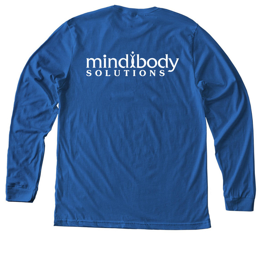The Classic, a Heather True Royal Premium Long Sleeve Tee (back-view)