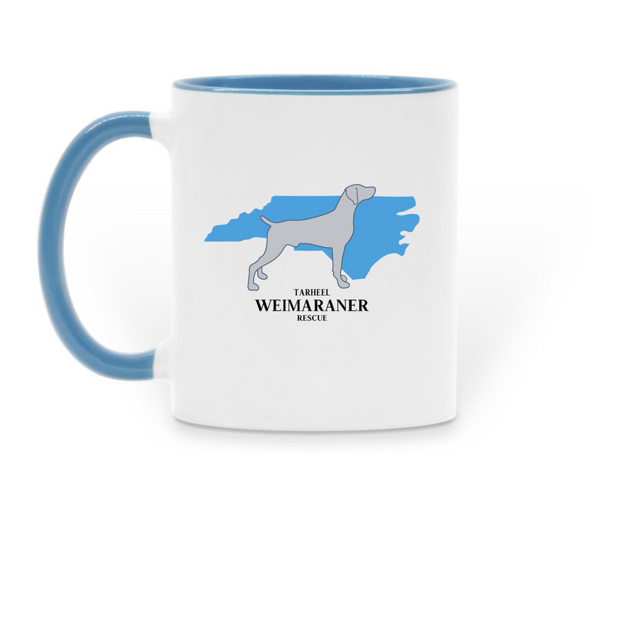 Tarheel Weimaraner Rescue Support in Style, a Light Blue Two-Tone Ceramic Mug (back-view)