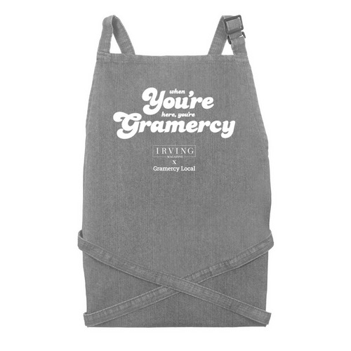 Welcome to the Family Recycled Denim Apron, a Grey Denim Recycled Denim Bib Apron