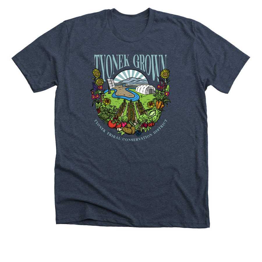 "Tyonek Grown" Clothing, a Heather Midnight Navy Premium Unisex Tee
