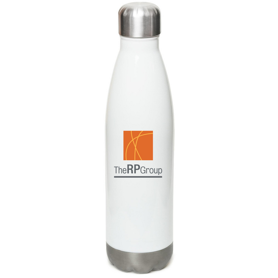 Support Your Local Researchers, a White Stainless Steel Water Bottle (back-view)