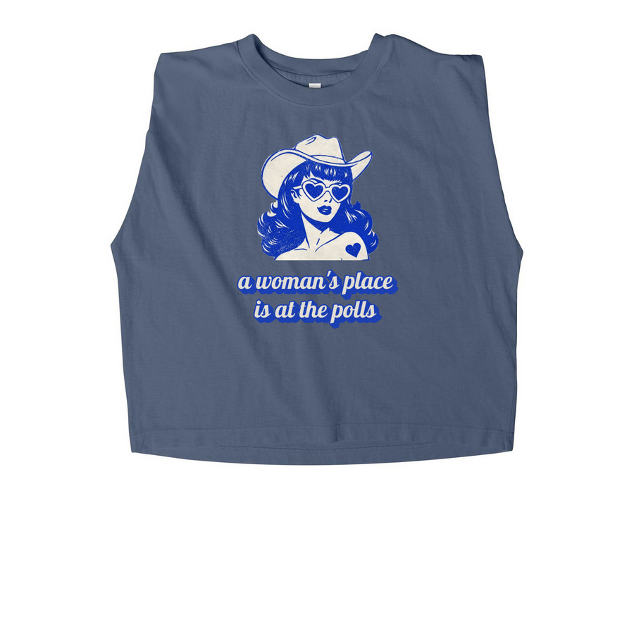 All In Chattanooga: A Woman's Place, a Faded Navy Women's Heavyweight Garment Dye Muscle Tee