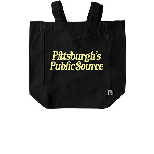 Pittsburgh's Public Source tote bag, a Black Recycled Cotton Tote Bag