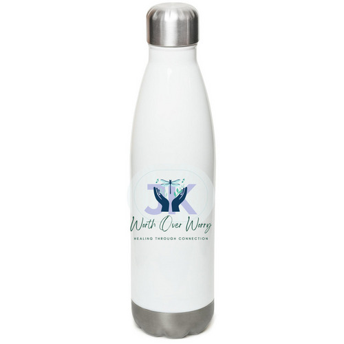 Worth Over Worry, a White Stainless Steel Water Bottle