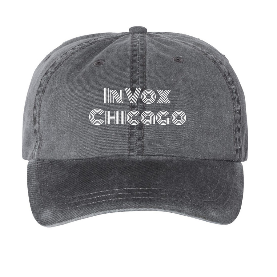 InVox Graphic Hat, a Black Printed Pigment Dye Baseball Cap