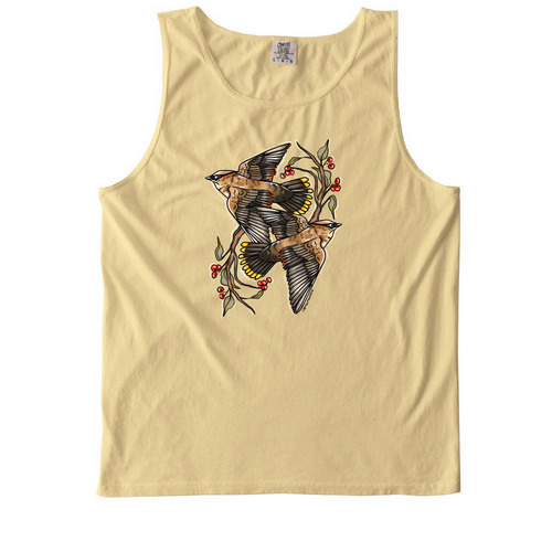Cedar Waxwings, a Butter Comfort Colors Tank Top