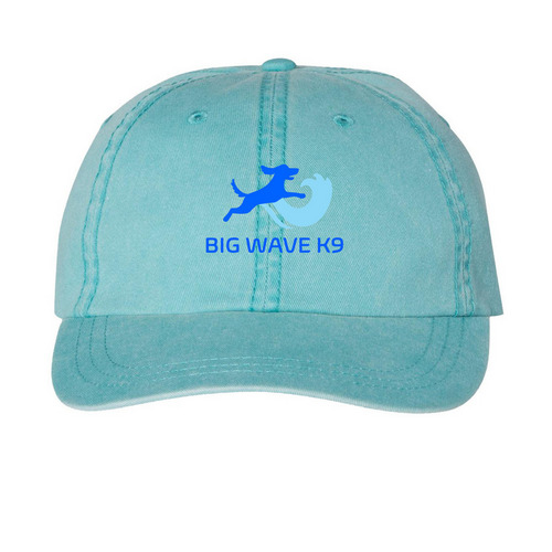 Big Wave K9 - Unstructured Hat, a Aqua Printed Pigment Dye Baseball Cap