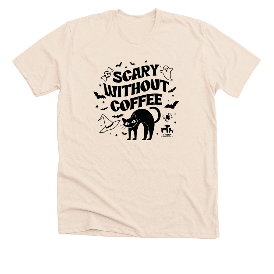 Scary Without Coffee, a Heather Soft Cream Premium Unisex Tee