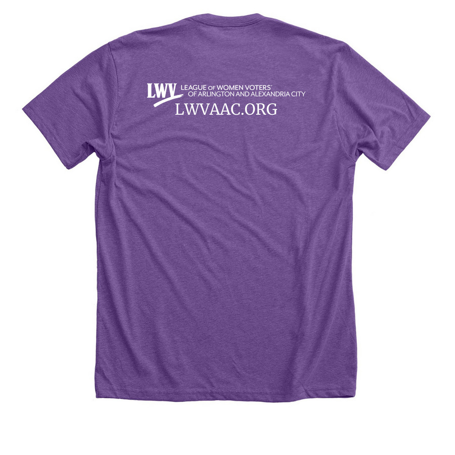 We the People Defend Democracy, a Heather Team Purple Premium Unisex Tee (back-view)
