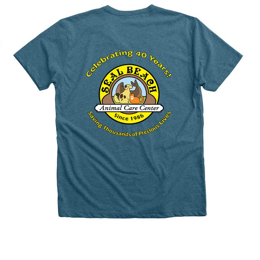 Limited Edition 40th Anniversary V-Neck Tee, a Heather Deep Teal Premium V-Neck Tee (back-view)