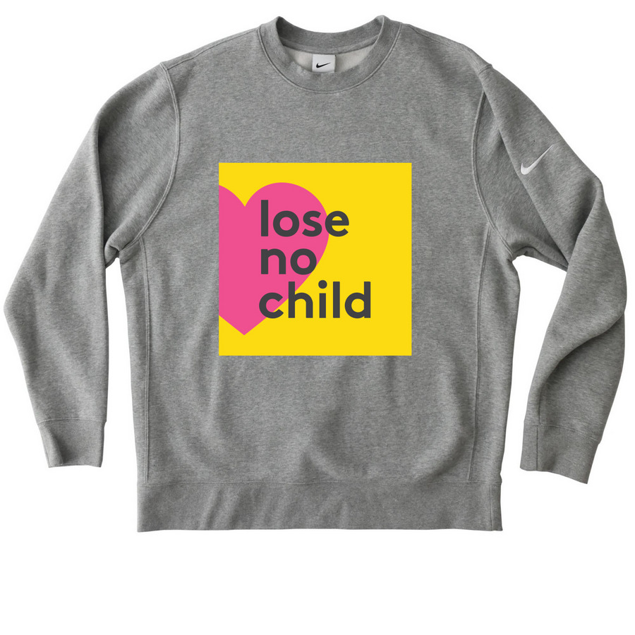 Lose No Child&nbsp;Nike Apparel, a Dark Grey Heather Nike Club Fleece Crewneck Sweatshirt