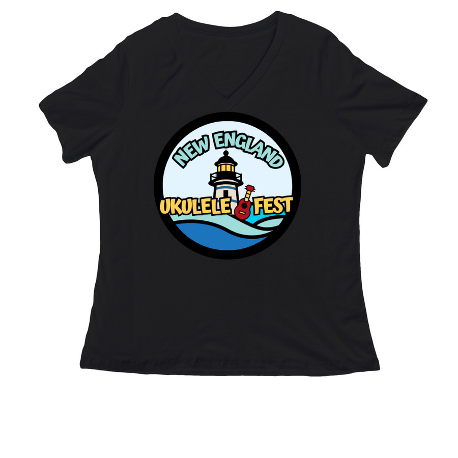 New England Ukulele Fest, a Black Women's Relaxed V-Neck Tee