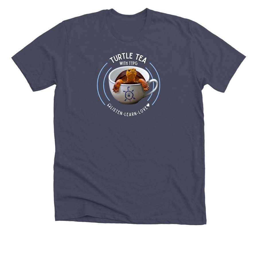 Turtle Tea with TTPG, a Heather Midnight Navy Premium Unisex Tee