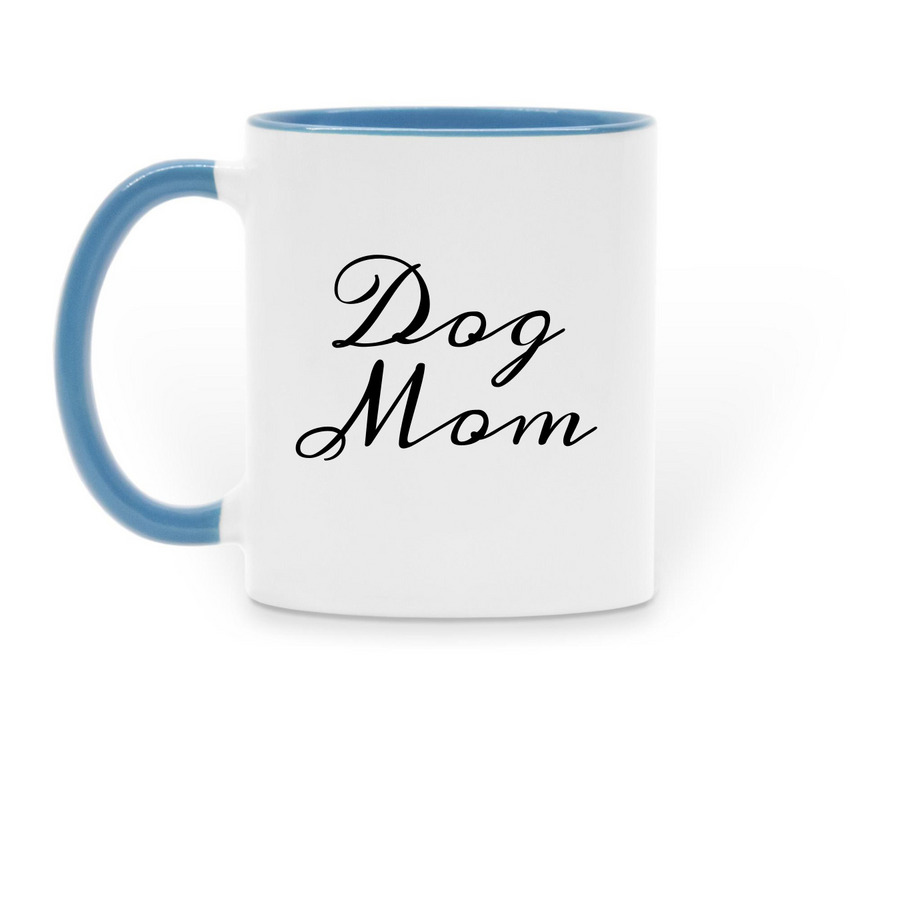 Dog Mom Mug, a Light Blue Two-Tone Ceramic Mug (back-view)