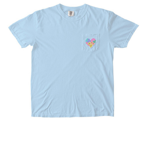 Bright Floral Pocket Design, a Chambray Comfort Colors Pocket Tee