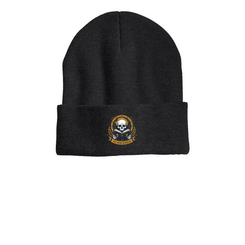 Grim Reader Beanie, a Heather Charcoal Printed Cuffed Beanie