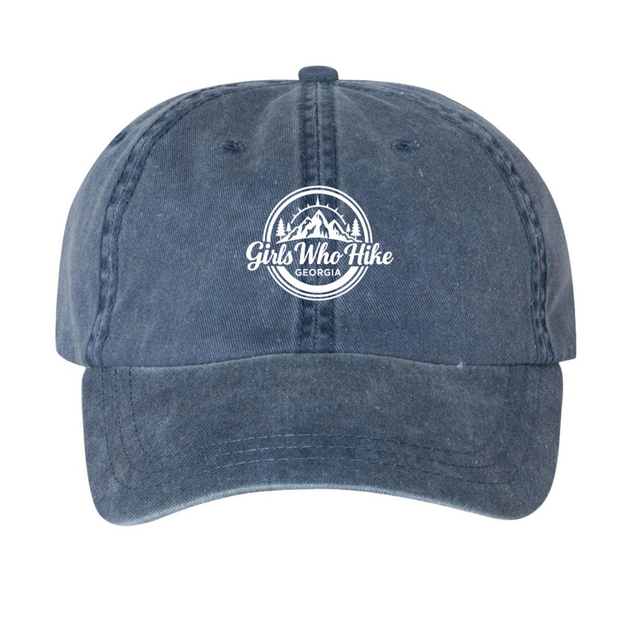 Baseball Hats - White Logo, a Navy Printed Pigment Dye Baseball Cap