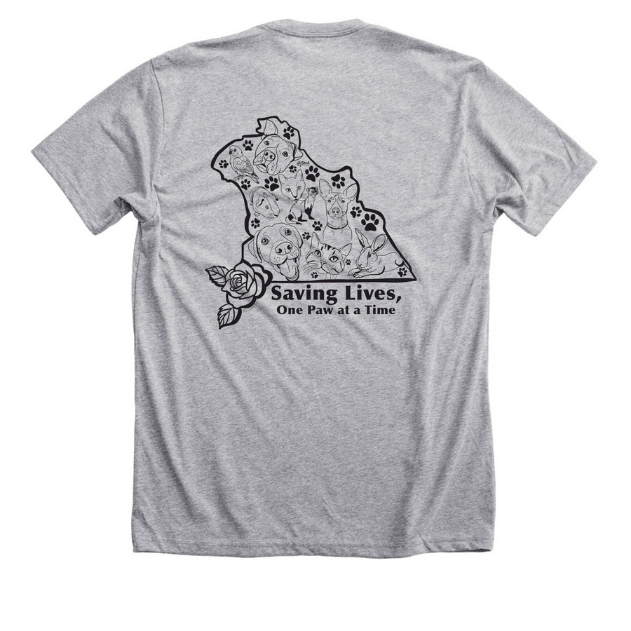 Saving Lives, One Paw at a Time-Black&nbsp;, a Athletic Heather Premium Unisex Tee (back-view)