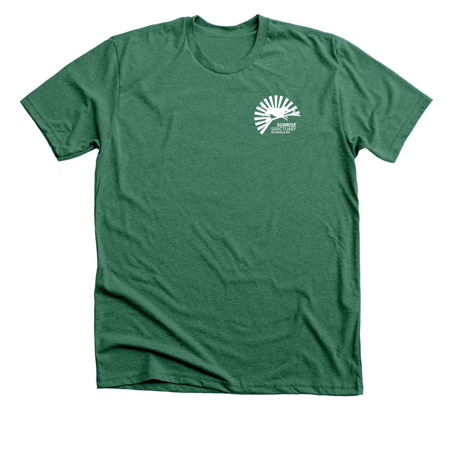 Classic Logo White Small, a Heather Grass Green Premium Unisex Tee