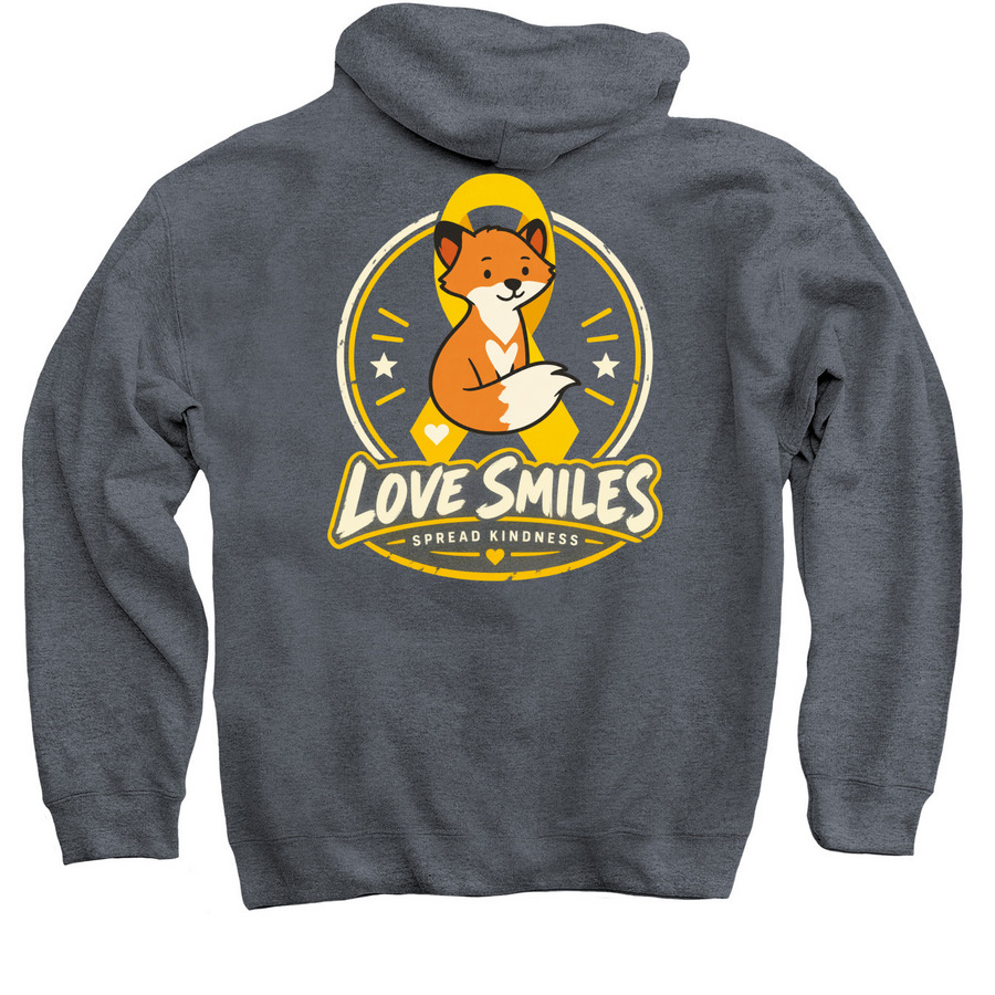 Love Smiles: Books, Comfort & Hope, a Dark Heather Pullover Hoodie (back-view)