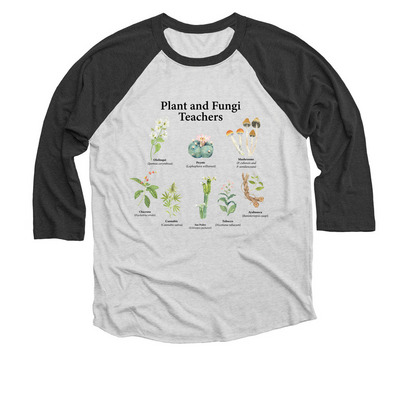 Plant and Fungi Teachers, a Black and Heather White 3/4 Sleeve Baseball Tee