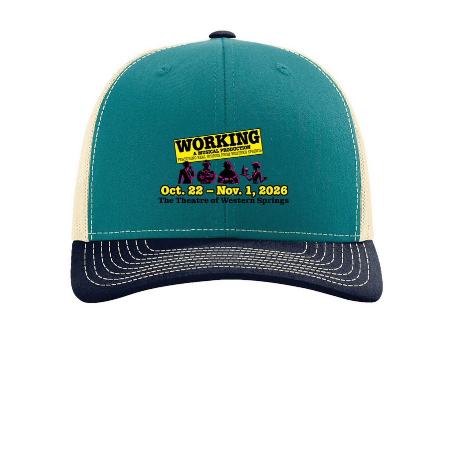Working Trucker Hat, a Blue Teal/ Birch/ Navy Printed Snapback Trucker Cap