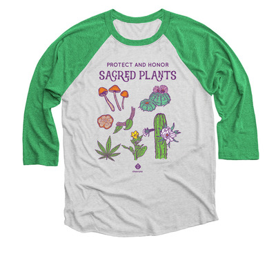 Protect and Honor Sacred Plants&nbsp;, a Envy and Heather White 3/4 Sleeve Baseball Tee