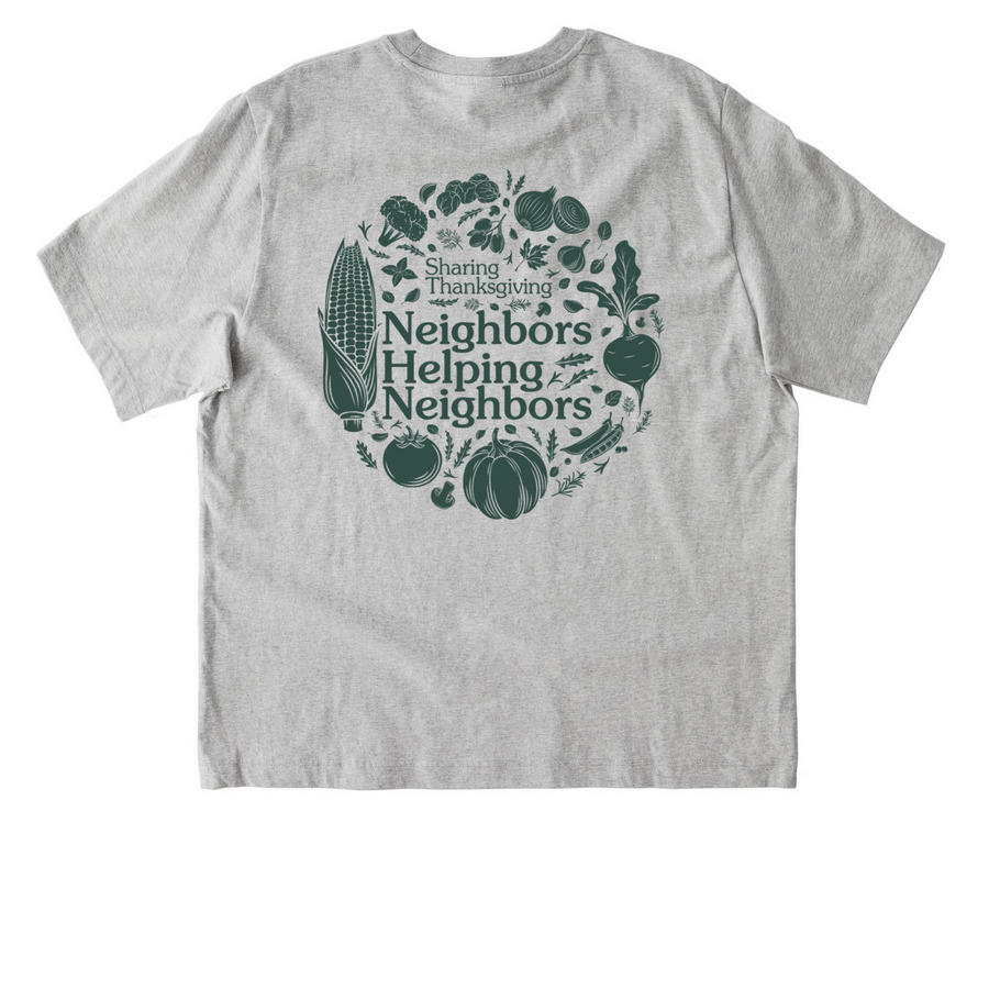Sharing Thanksgiving Basket Brigade 2026, a Cool Heather Grey Stanley/Stella Unisex Freestyler Heavyweight Tee (back-view)