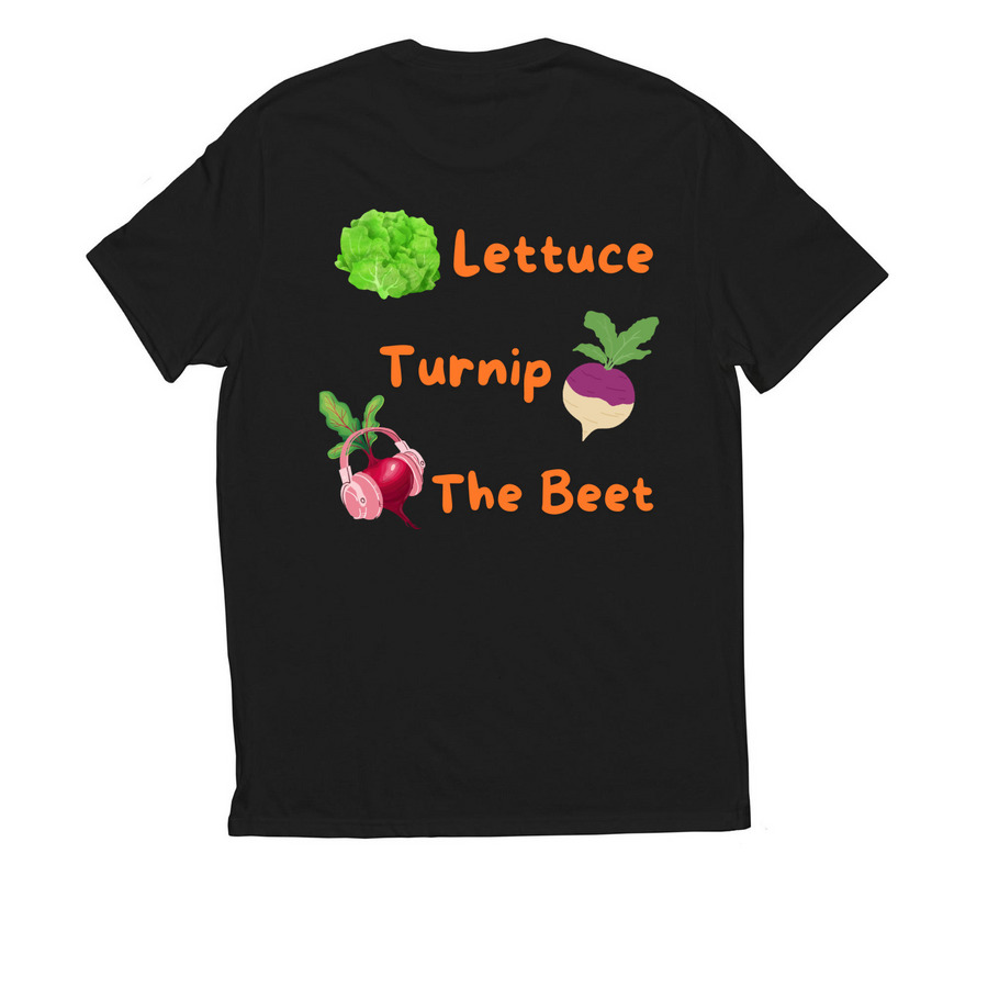 Lettuce Turnip the Beet, a Deep Black Allmade Eco Triblend Unisex Tee (back-view)